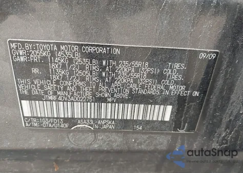 2010 Toyota Rav4 Sport z USA, uszkodzony, nr VIN JTMRF4DV3AD022751